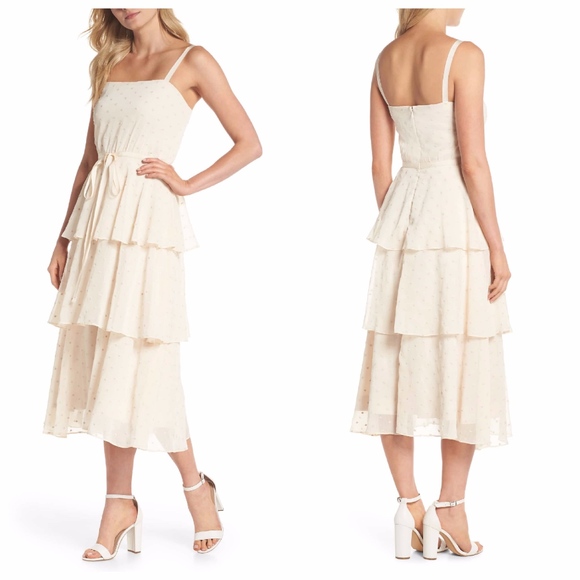 Gal Meets Glam Florence tiered chiffon dot dress